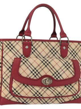 BURBERRY Nova Check Hand Bag Canvas Beige Auth